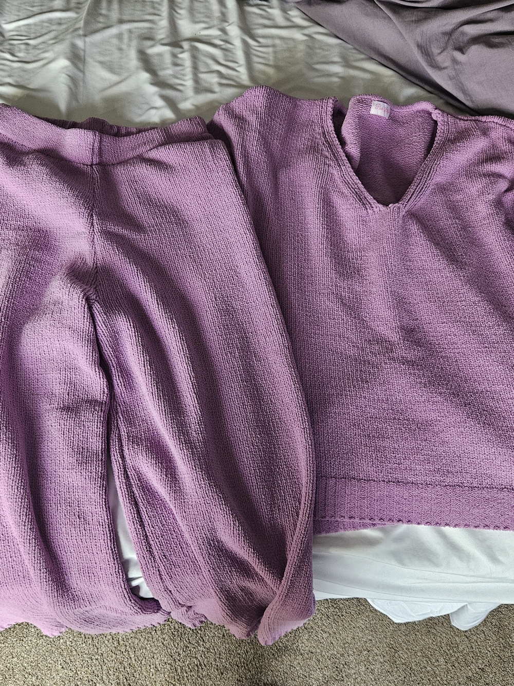 Pink Lily Lilac Knit V-Neck Lounge Set